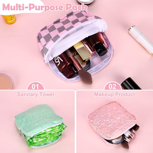 Desing Wish Sanitary Napkin Storage Bag Polyester Fabric Period Bag for Teen Girls Sanitary Pad Pouch for Sanitary Napkins/Tampons/Panty Liners Privacy Protector Pad Bag (Bubble-Check, White)