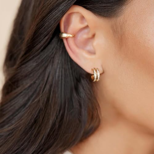 KissYan Hoop Earrings for Women, 14K Gold Plated Open Double/Triple Huggie Earrings Sterling Silver Post Cubic Zirconia Fashion Lightweight Trendy Jewelry Gifts4