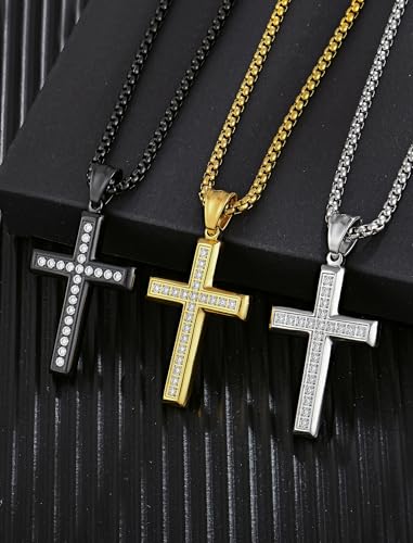 YL Men's Cross Necklace 316L Stainless Steel Jesus Ankh Pendant Rolo Chain Jewelry4