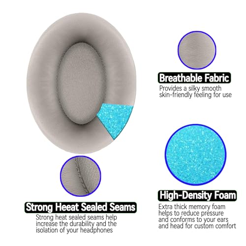 Replacement 1000XM3 Earpads para auriculares WH-1000XM3, compatibles con WH-1000XM3, almohadillas de espuma viscoelástica de cuero suave (plata) miniatura 5