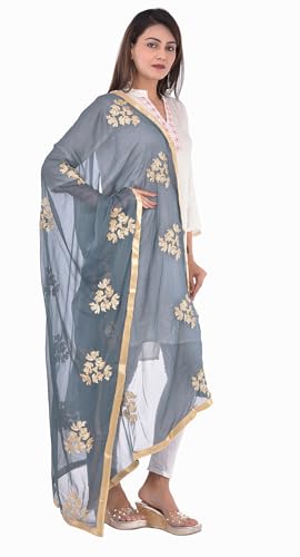 Image of Youthquake Golden Embroidered Work Chiffon Dupatta For Womens & Girls With 4 Side Gold Lace