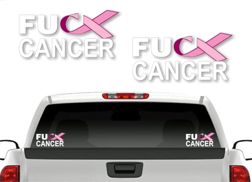 Image of 2 FU Cancer Pink Ribbon 8'' Decals FCK Breast Cancer Vinyl Vehicle Decal Stickers (Pink (2 Decals))
