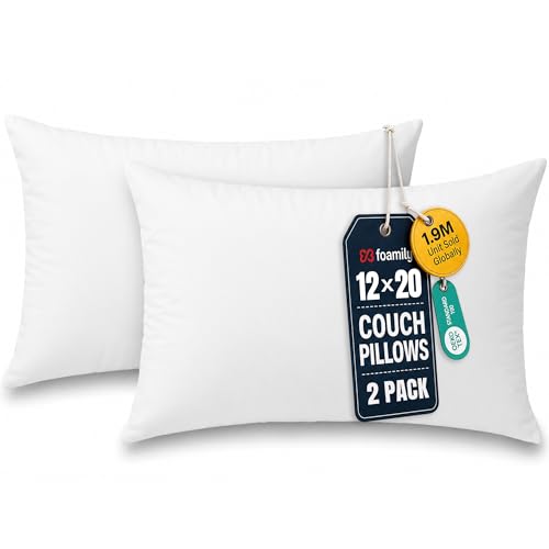 Image of Foamily Couch Pillows Inserts 12x20 (Set of 2) Premium Decorative Pillows for Couch, Bed & Living Room, Soft Fluffy Throw Pillow Inserts for Home Decor
