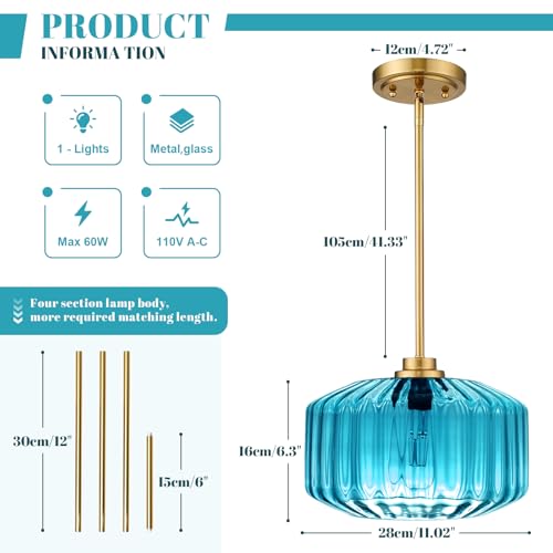 Image of Blue Pendant Lights Gold Schoolhouse Ceiling Light Fixture Mid Century Modern Pendant Lighting Large Glass Chandelier Hanging Lights for Kitchen Island Dining Room Hallway