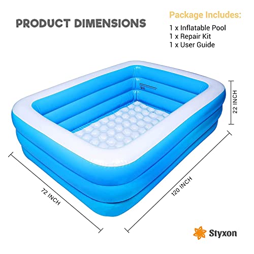 Image of Styxon Rectangular Inflatable Pool 10 Feet with Electric Pump Family Full-Sized Best Way Swimming Bathtub for Kids Outdoor Garden Summer Party (Blue)