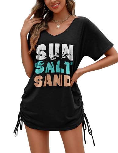 AI'MAGE Swimsuit Coverup for Women Short Sleeve Bathing Suit Cover Up T-Shirt Casual Beach Dress Drawstring Swim Cover Up