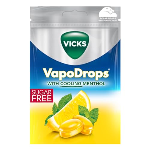 VICKS VapoDrops Lemon Sugar Free Vegan Lozenges With Lemon Flavour and Menthol Pack 72g