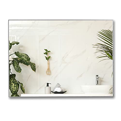 Wonstart Modern Wall Mirror For Bathroom, 30" X 22" Rectangle Thin Frame Metal Wall Mounted Mirror Hangs Horizontal Or Vertical For Bathroom Hallway Bedroom Silver #TOP5