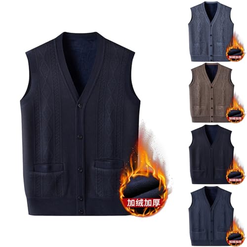 Cambkatl Sweater Vest for Men Warm Fleece Lined Button V Neck Sleeveless Cardigan Knitted Winter Waistcoat2