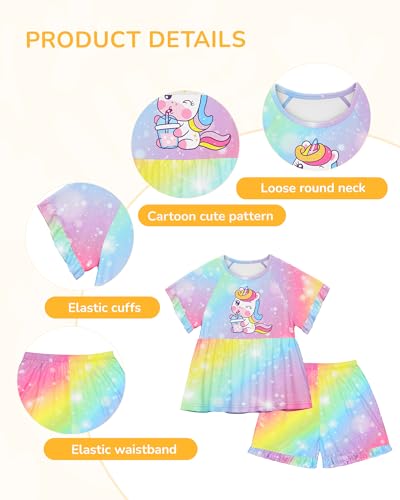 Image of LQSZ Matching Girls & Doll Pajamas Set for Toddler Girls Short Sleeves Cute Outfit Sleepwear