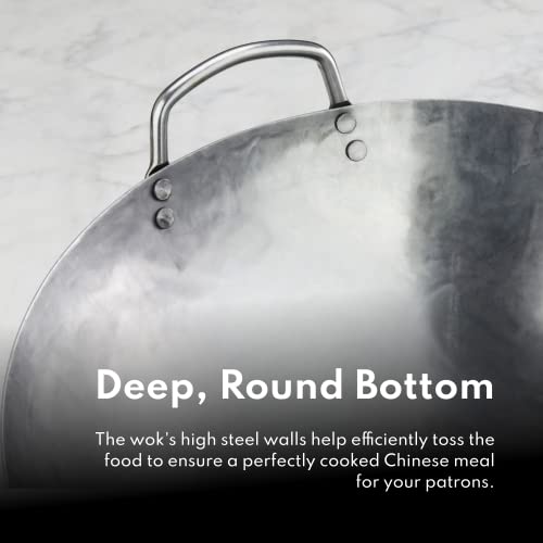 New-Star-Foodservice-1028720-Carbon-Steel-Pow-Wok-Set-with-Wood-and-Steel-Helper-Handle-Hand-Hammered-Includes-14-Round-Bottom-Wok-Wok-RackRing-and-Spatula-Hand-Wash-Recomended