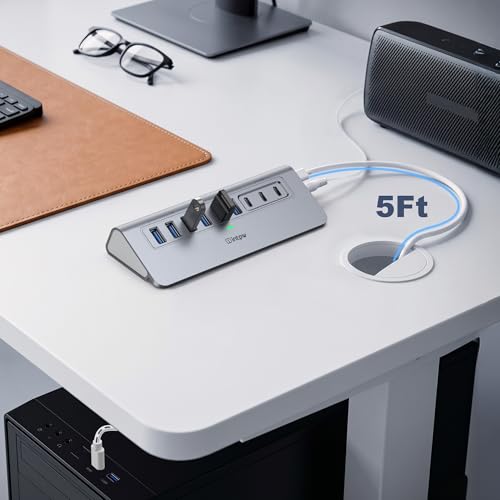 Image of Powered USB Hub 10Gbps, intpw YH6AC 9-Port USB 3.2 /USB C Hub with USB A /USB C 3.2, 4 USB 3.0, 2 PD 45W Charging Port, 65W Power Adapter + 5FT Cable, Aluminum USB Hub for PC, iPhone 17 /16 /15 /Laptop