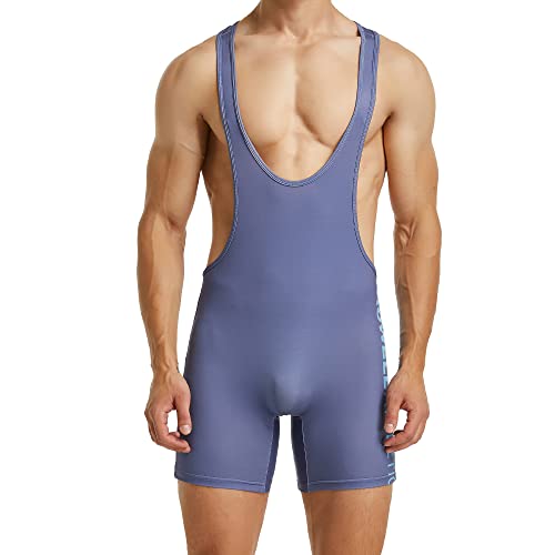YUFEIDA Men's Sports Shirts Active Undershirts One Piece Boxer Singlet Wrestling Bodywear Active Base Layers Bodysuit C/Blue