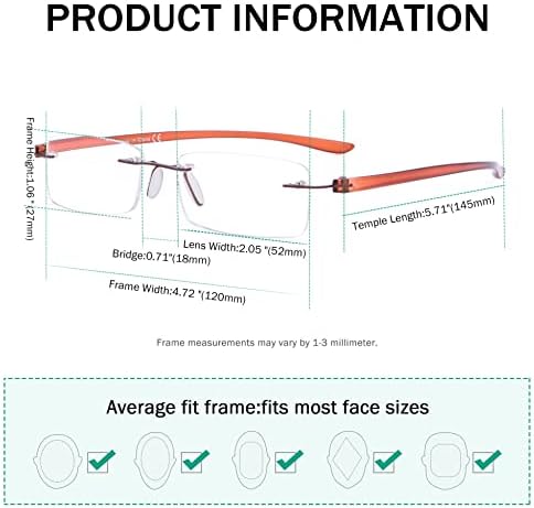 Eyekepper Readers Small Lenes Rimless Reading Glasses Transparent Arm +2.0 - 2