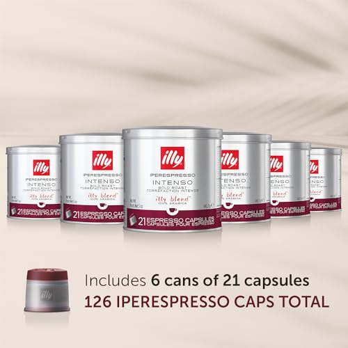 Image of illy Coffee iperEspresso Capsules - Single-Serve Coffee Pods - Intenso Dark Roast, Notes of Cocoa & Fruit - For iperEspresso Machines - 21 Count, 6 Pack