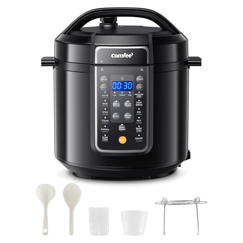 COMFEE’ 9-in-1 Electric Pressure Cooker, 14 Presets Instant Multi Cooker Olla de Presion Non-Stick Pot Yogurt Maker Rice Cooker Slow Cooker Sauté Steamer 6 Quarts Black