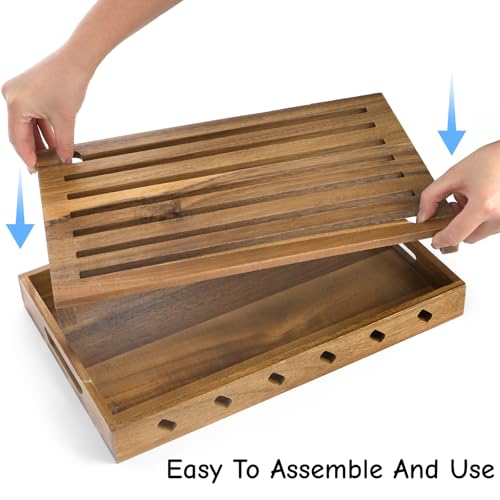 Image of Goaste Wood Bread Cutting Board with Crumb Catcher, 15 Inch Bread Slicer Board with Crumb Holder Tray, Premium Natural Chopping Board for Bagels Sourdough Homemade Loaves, Double as Bread Serving Tray