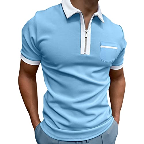 Polo de manga corta con cremallera para hombre, camiseta de verano para hombre, polo de golf para hombre, corte regular, polo rojo, perfume para hombre, F-azul., M