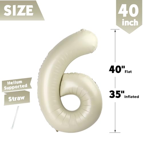 Image of 40 Inch Cream Number 6 Balloon Birthday Party Decorations for Men & Women