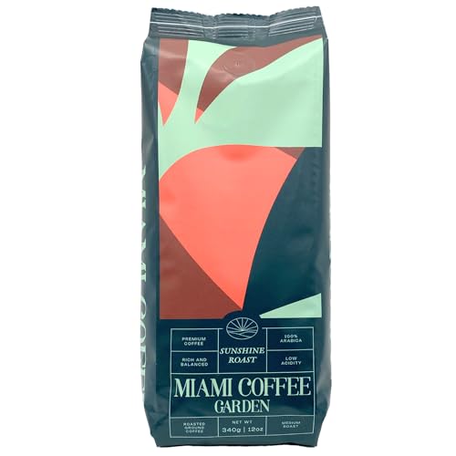 Miami Coffee Garden Sunshine Roast, Brazilian Premium Ground Coffee, Rich and Balanced, 100% Arabica, Low Acid, Fitnest Coffee Regions in Brazil, Medium Roast, 12oz