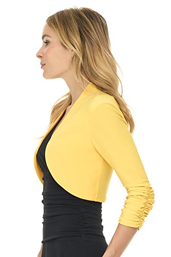 Image of Rekucci Women's Chic Soft Knit Stretch Bolero Shrug with Ruched Sleeves