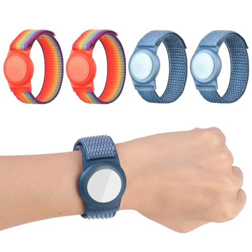 hoeslaw 4 pulseras para niños compatibles con Apple AirTag, pulsera de nailon ajustable con funda protectora, ligera, impermeable, cómoda, correa de rastreador GPS para quien realmente te importa