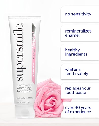 Image of Supersmile Rosewater Mint Fluoride-Free Whitening Toothpaste, 4.2 oz, Professional Whitening Toothpaste with Calprox, Whitens 5.5 Shades in 7 Days, RDA 65 Low Abrasion, Enamel Safe for Veneers