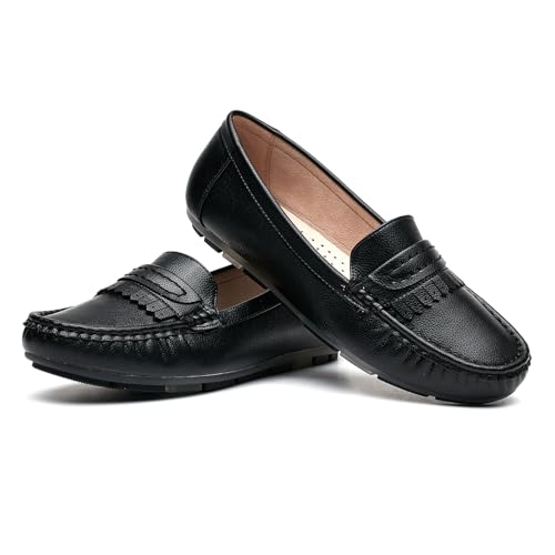 Image of Women's Business Loafers Work Casual Flats Shoes Lightweight Penny PU Leather Slip On Walking Shoes