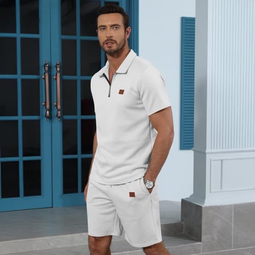 Mens Summer Sweatsuit With Pocket - Short Sleeve Polo Shirt & Shorts Set Casual 2 Pieces Shorts Outfits3