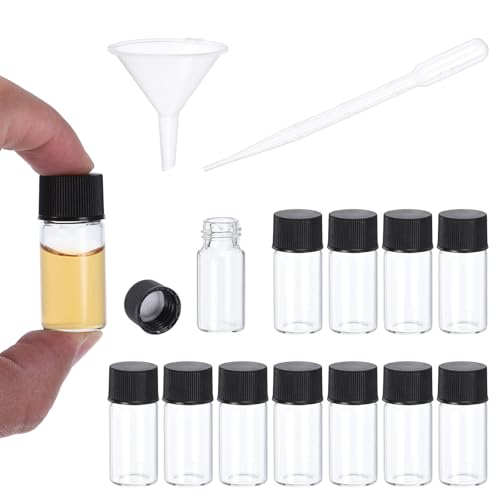 PATIKIL 5ml Clear Glass Vials, 500 Pack Sample Vials with Screw Cap Reagent Media Bottle with 10 Dropper and 5 Funnel Leak-Proof Liquid Vial for Lab Laboratory