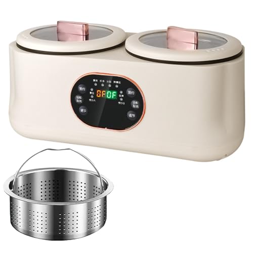 900W Fully Automatic Double Pot Cooker, 1.8L+1.8l Smart Touch Screen Automatic Slow Cooker, 8 Hours Heat Preservation, Six Functions, Dual Pots and Dual Controls, Used In Kitchens and Restaurants
