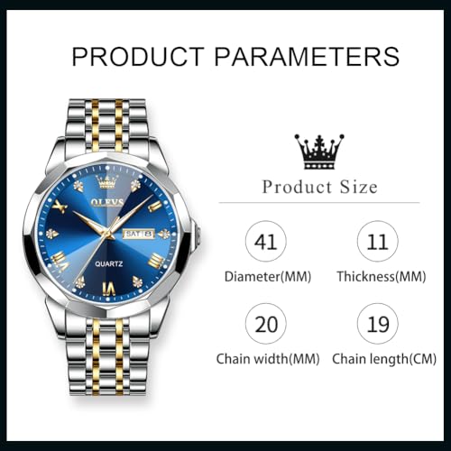 OLEVS Watch for Men Analog Quartz Dress Diamond Business Watches Two Tone Stainless Steel Waterproof Luminous Date Luxury Wrist Watch