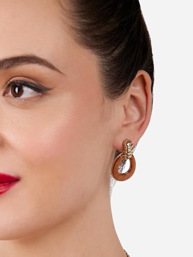 Image of Zaveri Pearls Brown Contemporary Gold Plated Studs Earrings For Women-ZPFK17219