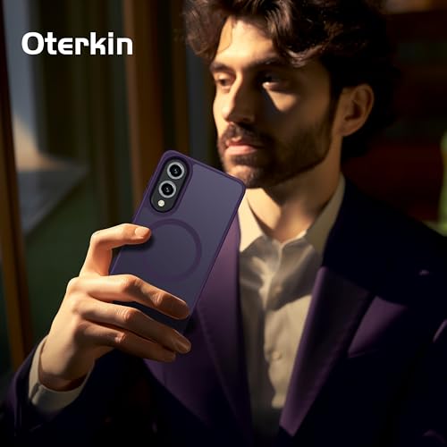 Image of Oterkin Magnetic for Samsung Galaxy S25 Edge Case Matte, S25 Edge Phone Case Compatible with MagSafe Frosted Translucent Shockproof Anti-Scratch Slim Fit Case Military Grade Protection (Dark Purple)