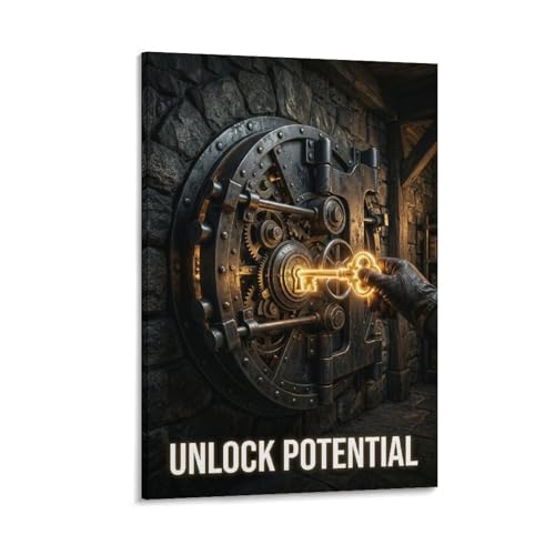 Unlock Your Potential Canvas Wall Art Motivational Poster, Glowing Golden