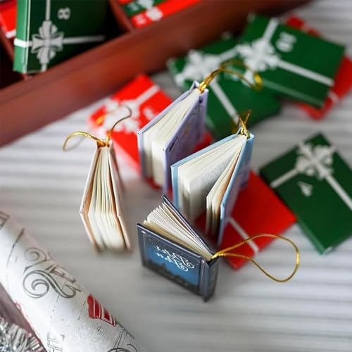 2025 Adventskalender mit 24 Mini-Buch-Anhängern, Weihnachts-Countdown-Kalender mit literarischen Ornamenten zur Dekoration, für Bücherliebhaber als Geschenk