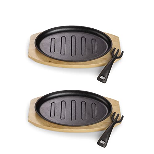 ECHTWERK Padella in ghisa con strisce e vassoio da portata, manico rimovibile, adatta per forni, barbecue, barbecue e induzione, Ø 26 x 16,7 cm, 2 pezzi
