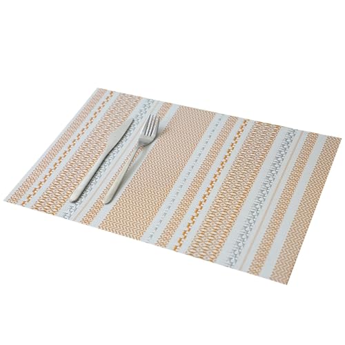 Set de table rectangulaire orange lot de 4 napperons de cuisine rayés 45x30 cm - 2