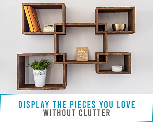 Rustic Wall Mounted Square Shaped Floating Shelves – Set Of 5 Square Shelves For Bathroom, Bedroom, Living Room & More - Screws And Anchors Included – Wall Décor Display For Home - Torched Brown #TOP3