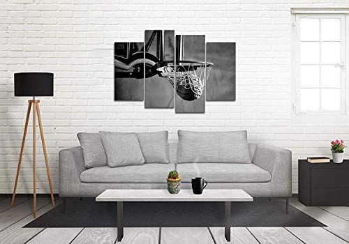 Homeoart Black And White Basketball Pictures Sports Themed Canvas Wall Art Giclee Prints Stretched Framed Artwork For Boys Bedroom Living Room Decoration 4 Panels #TOP2