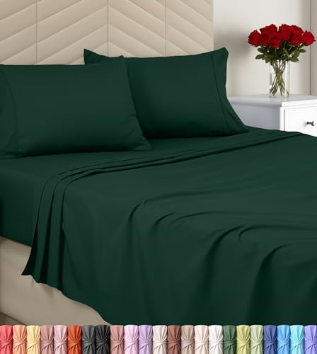 Image of Utopia Bedding Queen Sheet Set, Soft Microfiber 4 Piece Bed Sheets with 15 inch Deep Pocket - Easy Care Brushed Microfiber (Queen, Emerald)