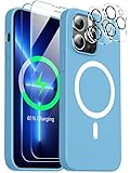 MOZOTER [6-in-1] Silicone for iPhone 13 Pro Case,[MagSafe-Compatible][2 PCS Glass Screen Protector+Camera Lens Protector][Soft Anti-Scratch Microfiber Lining] Slim Shockproof Phone Case,6.1'-Blue