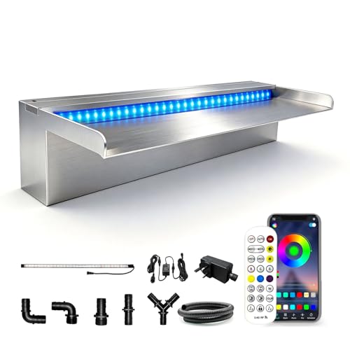 LONGRUN 60cm Pond Waterfall Blade with Bluetooth RGB LED Light,