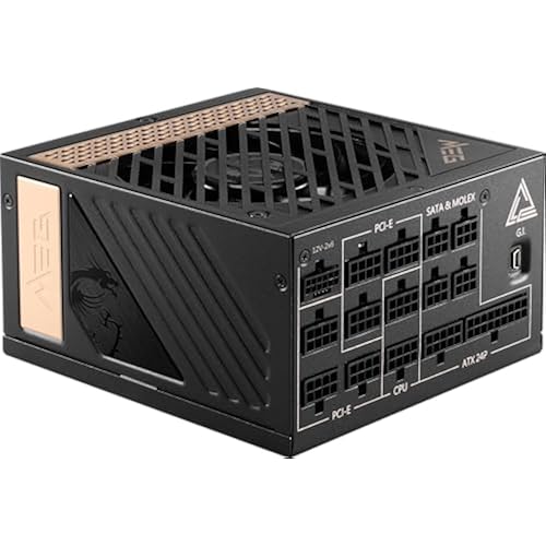 MSI MEG Ai1300P PCIE5, Fully Modular Gaming 1300W Power Supply, 80+ Platinum, Native 12V-2x6 Cable, 100% Japanese Capacitor, ATX 3.1 & PCIe 5.1 Ready, Low-Noise, Sleeve Cables, 10 Year Warranty