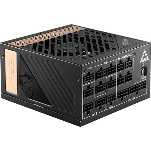 MSI MEG Ai1300P PCIE5, Fully Modular Gaming 1300W Power Supply, 80+ Platinum, Native 12V-2×6 Cable, 100% Japanese Capacitor, ATX 3.1 & PCIe 5.1 Ready, Low-Noise, Sleeve Cables, 10 Year Warranty