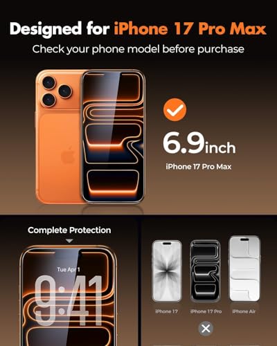 Image of STP FEEL Premium Borderless Tempered Glass Screen Protector Guard Compatible For iPhone 17 Pro Max 5G (6.9 Inch, Pack of 1) | Edge to Edge Coverage With Easy to installation kit