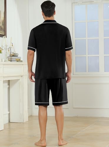 Image of Veseacky Men's Button Down Pajama Set Short Sleeve Shorts Modal Soft Sleepwear Loungewear Pjs with Pockets S-XXL