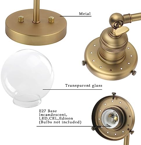 Phansthy Industrial Wall Lights Vintage Wall Sconces with Clear Globe Glass Shade Wall Lamp Suitable for Hallway Living Room Kitchen Dining Room Bedroom Vanity Mirror (Antique Brass)