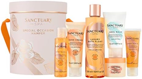 Sanctuary Spa Gift Set, Special Occasion Hamper With Shower Gel, Body Scrub, Body Butter, Bubble Bath, Hand Cream and Foot Cream, Gift For Women, Birthday, Vegan and Cruelty Free