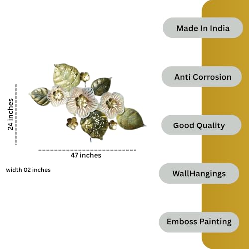 Image of Bharat Art Metal White Flower Wall Art with LED Light for Living Room | Handcrafted Iron Flower Wall Hanging Home Decoration for Bedroom, Hall, Office & Entrance | 47X2X24 | Tornado WD071 (B)